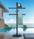 Pool Outdoor Towel Rack - Heavy Duty 6-Bar Stand with Top Basket