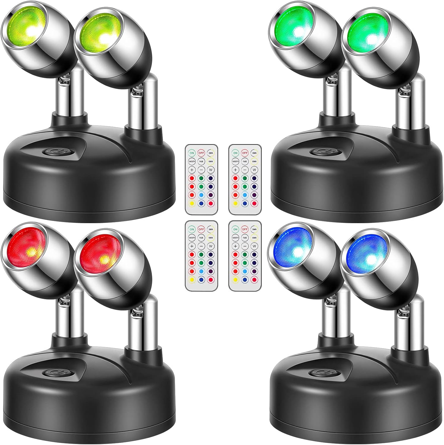 4 Pack Dual Head Battery Operated Spotlights for Indoor Use