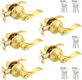 Probrico Brushed Gold Door Handles with Lock and Keys, 5 Pack