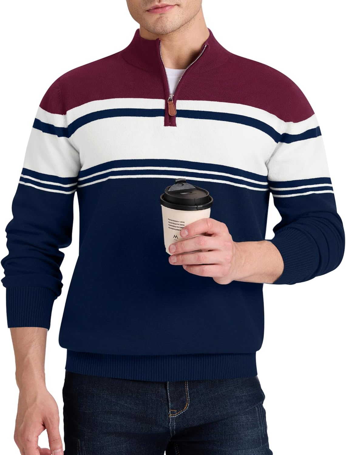 iWoo Quarter Zip Sweaters for Men - Stylish Mock Neck Pullover