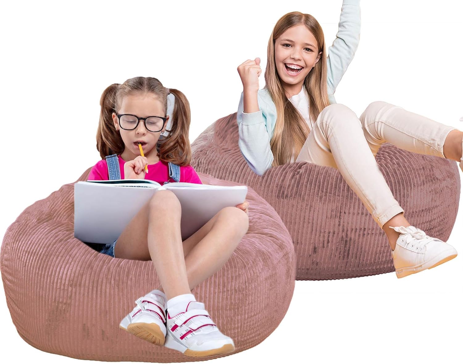 Classic Bean Bag Chair with Faux Rabbit Fur for Kids and Teens