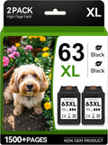 63XL Black Ink Cartridge Compatible for HP Ink 63 - High Yield 2-Pack