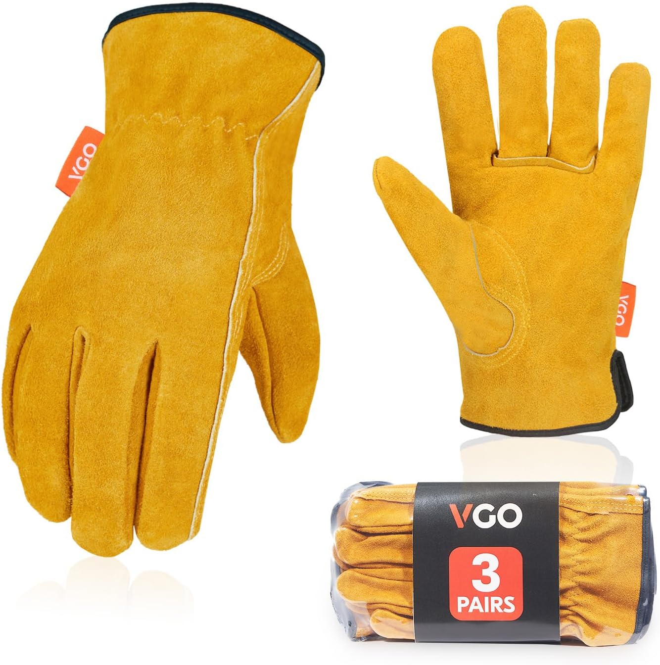 3 Pairs Cowhide Work Gloves - Heavy Duty & Versatile