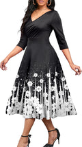Nmoder Women's Casual Wrap Flared Midi Dress - Flattering V-Neck