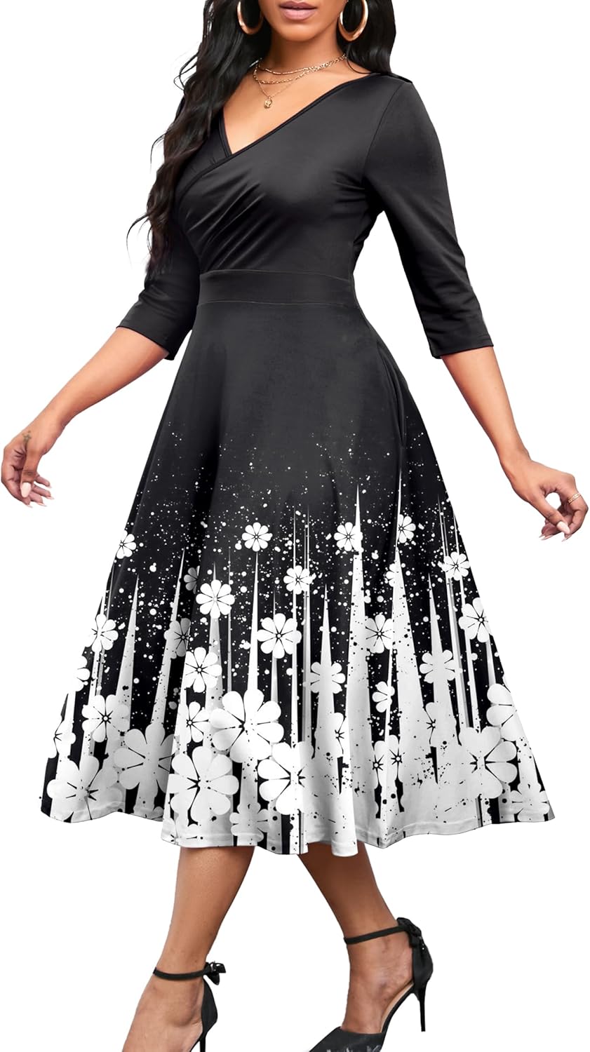 Nmoder Women's Casual Wrap Flared Midi Dress for Any Occasion