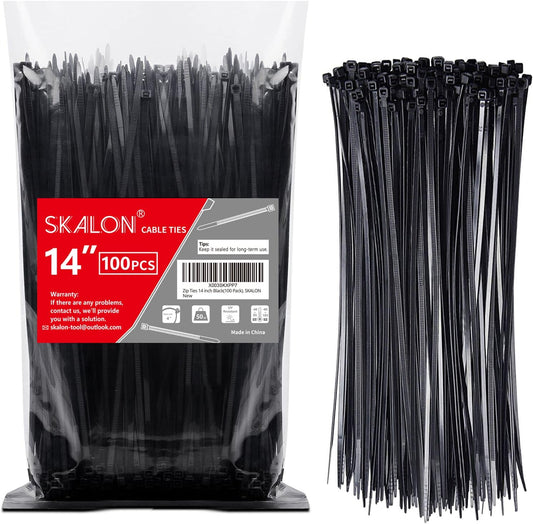 Strong 14 Black Zip Ties - 100 Pack by SKALON