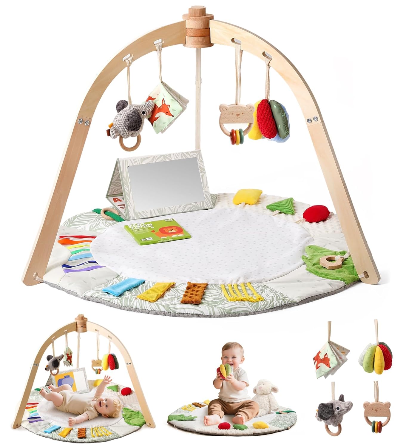 Wooden Baby Play Gym & Tummy Time Playmat for Early Learning