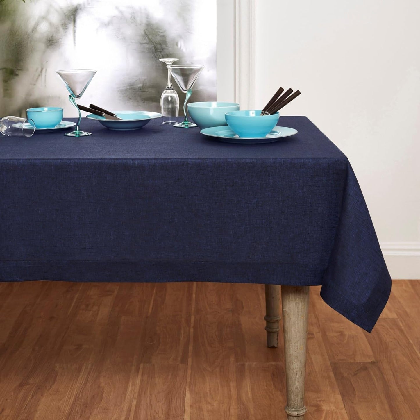 Pure Linen Chambray Navy Tablecloth 60 x 90 Inch for Holidays