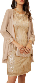 GRACE KARIN Women's Sequin Two-Piece Knee Length Dress - Elegant