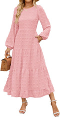 ZESICA Women's Fall Long Sleeve Maxi Dress - Flowy Swiss Dot Tiered in