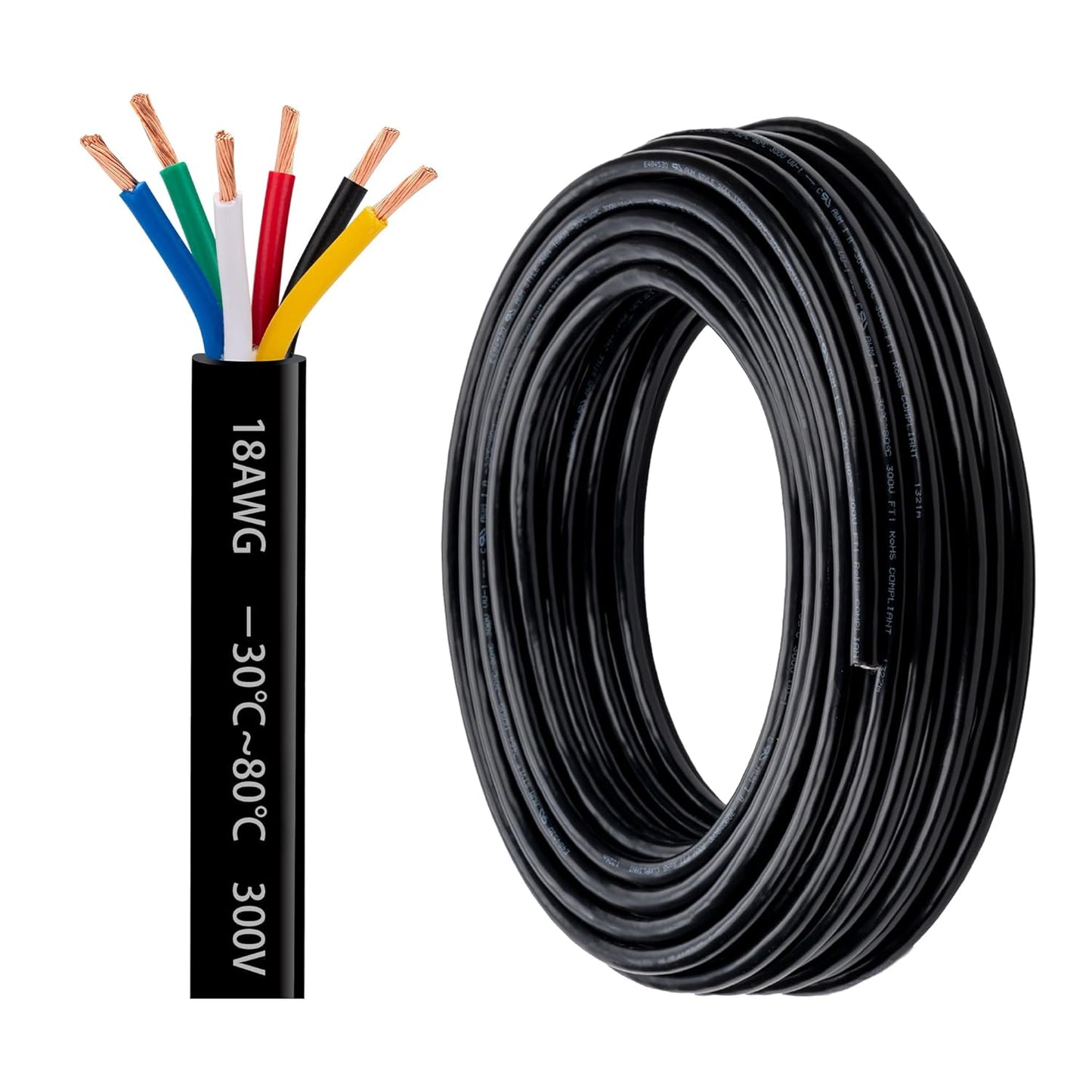 Lesnlok 18 Gauge Wire 6 Conductor Heavy Duty 100FT Cable