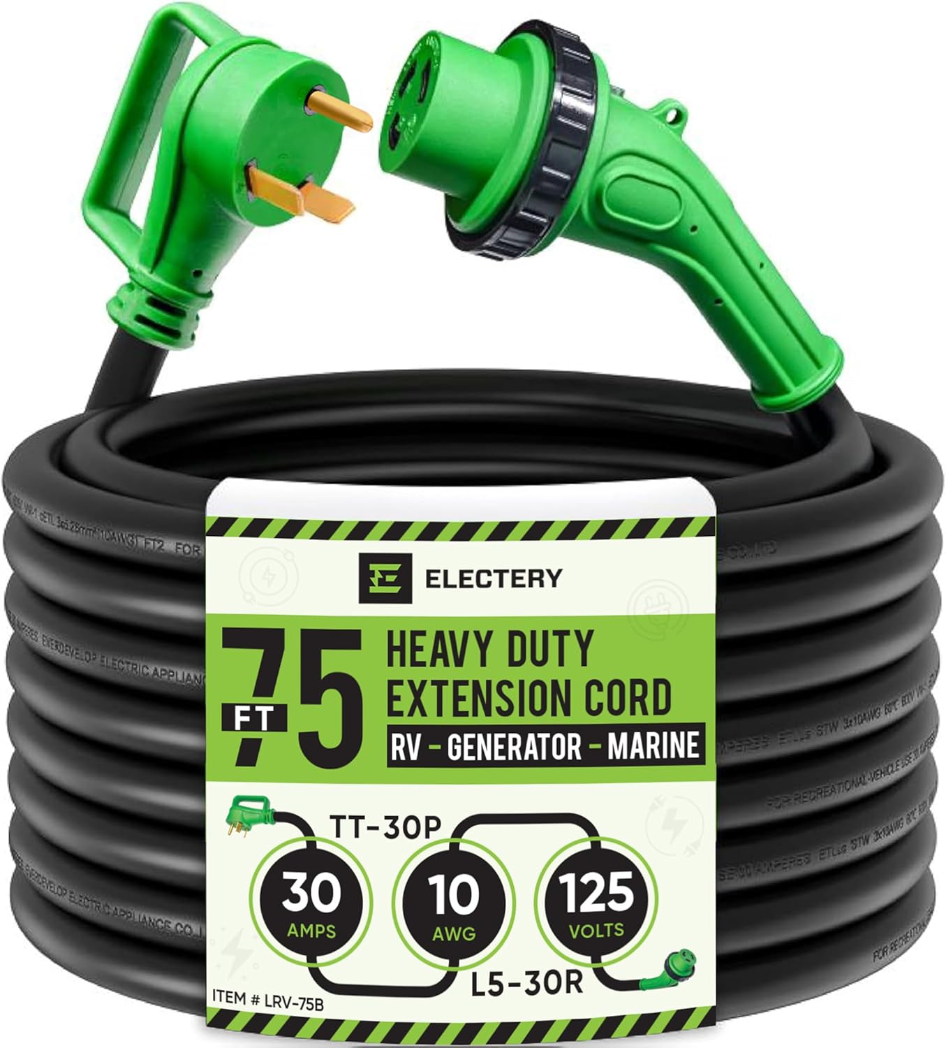 30 Amp 75 Ft RV Power Extension Cord with Twist Locking Adopter