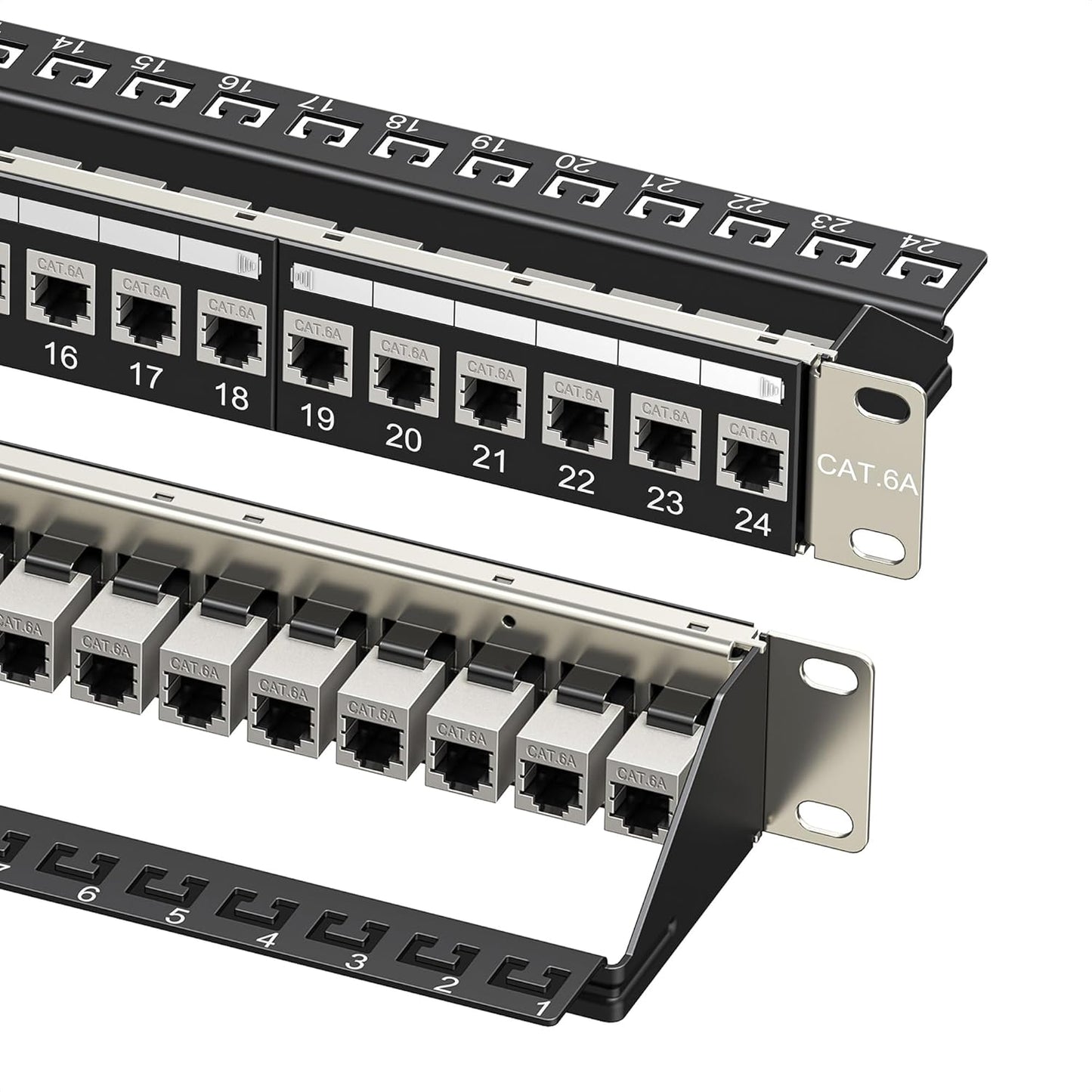 1U 24-Port Cat6A Ethernet Patch Panel for High-Speed Networks