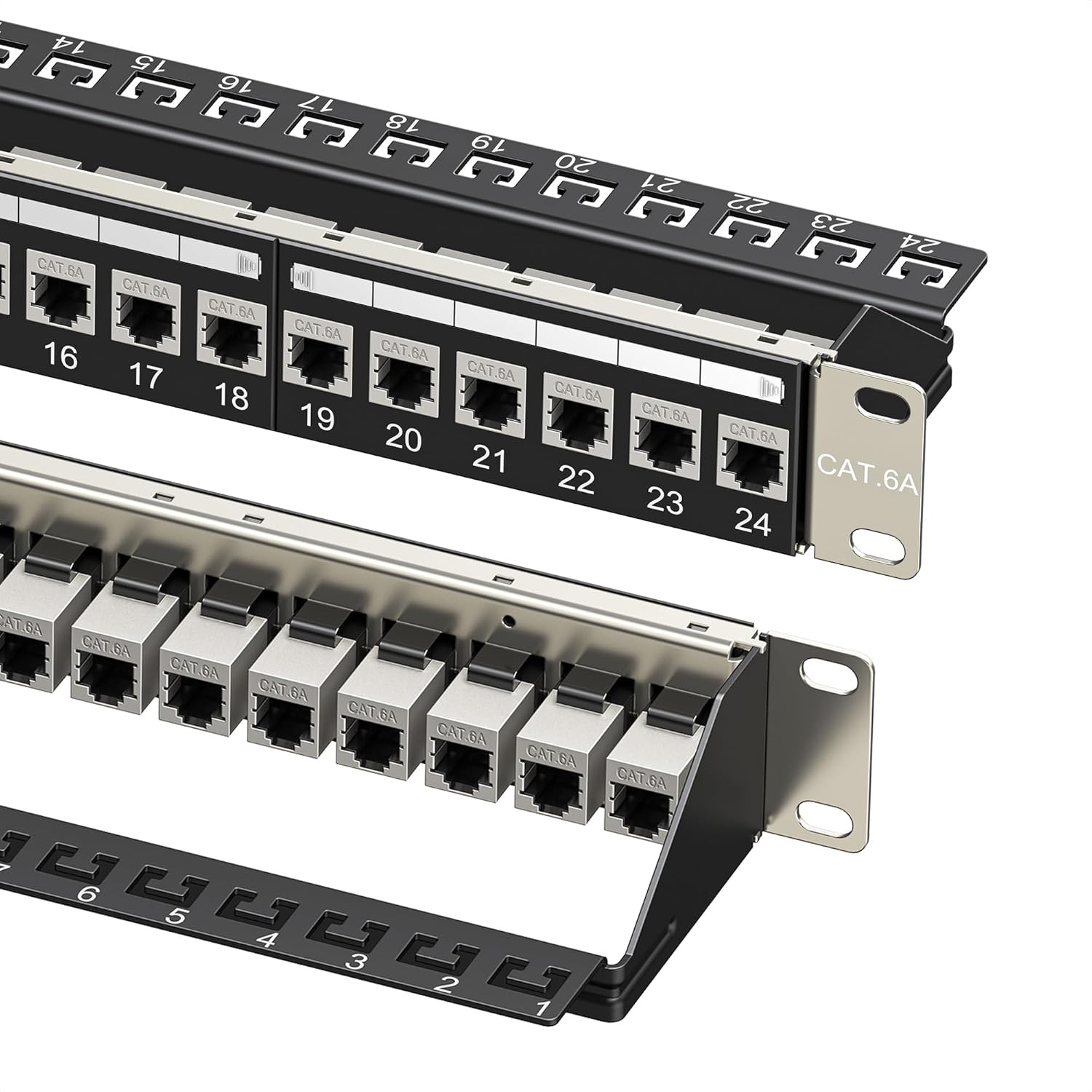 1U 24-Port Cat6A Ethernet Patch Panel for High-Speed Networks