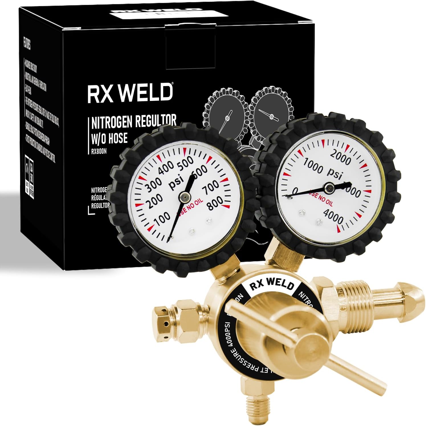 RX WELD Nitrogen Regulator with Adjustable Pressure and Gauges