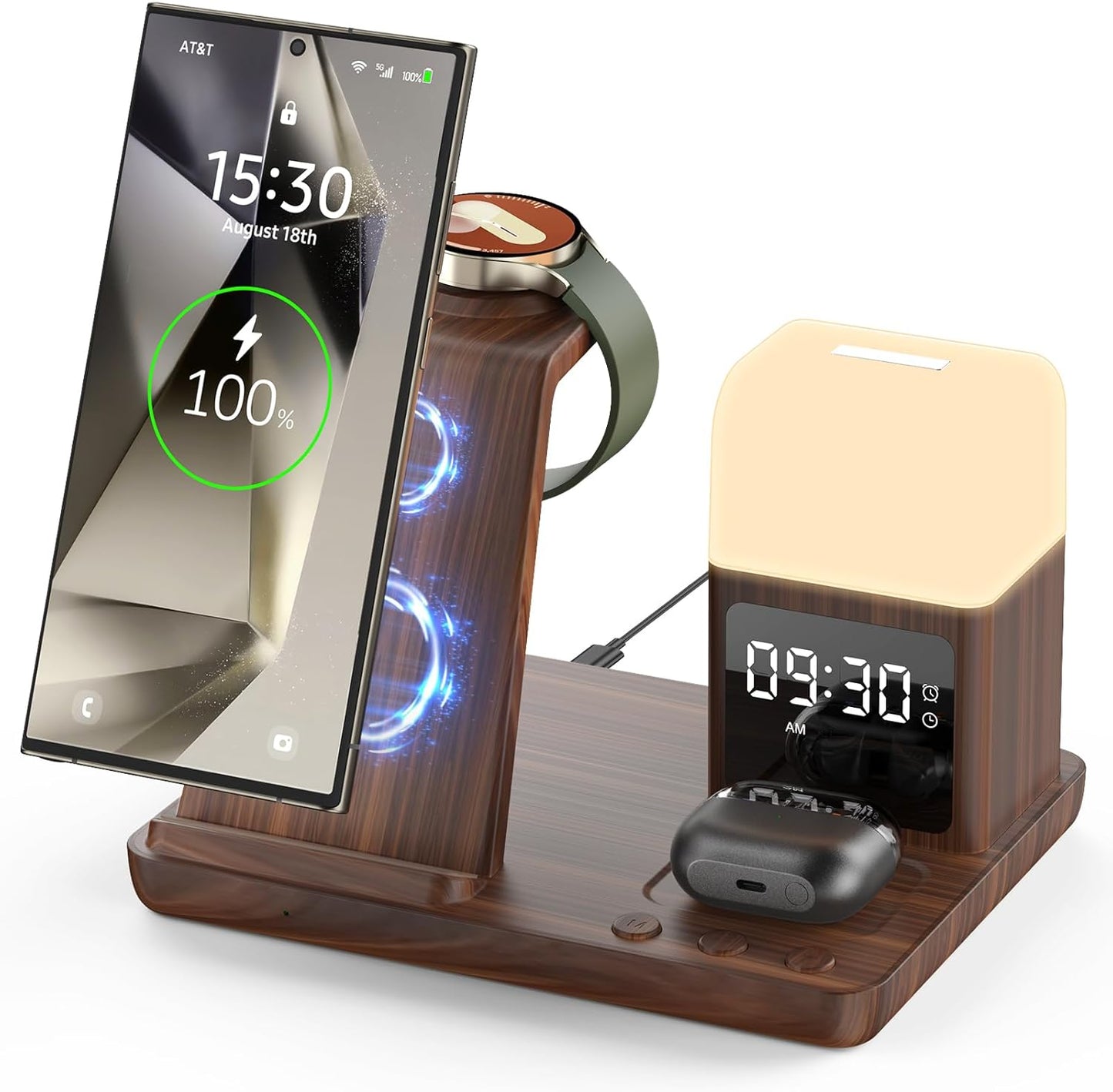 Wireless Charger for Samsung Devices with Alarm Clock and Light
