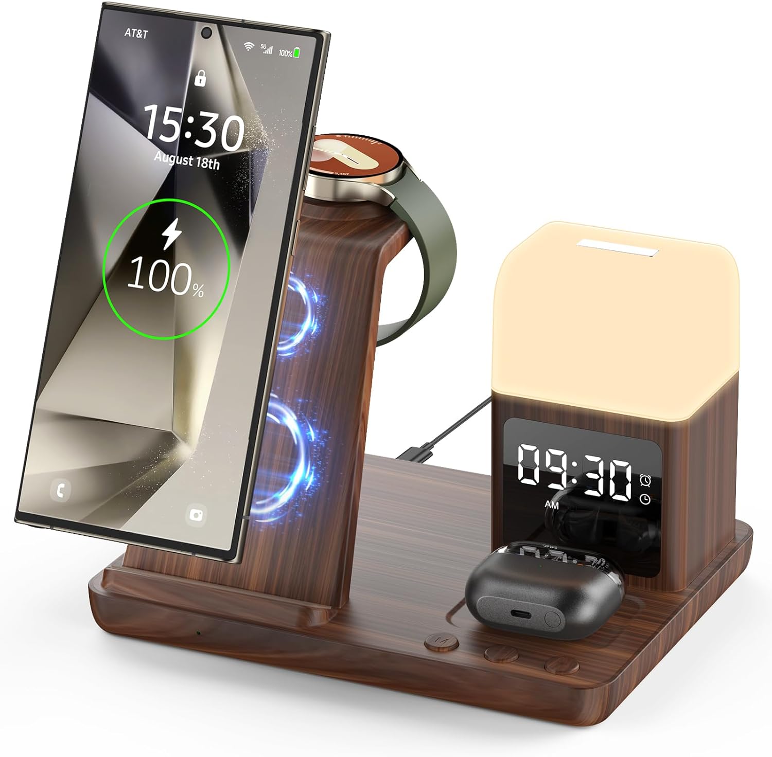 Wireless Charger for Samsung Devices with Alarm Clock and Light