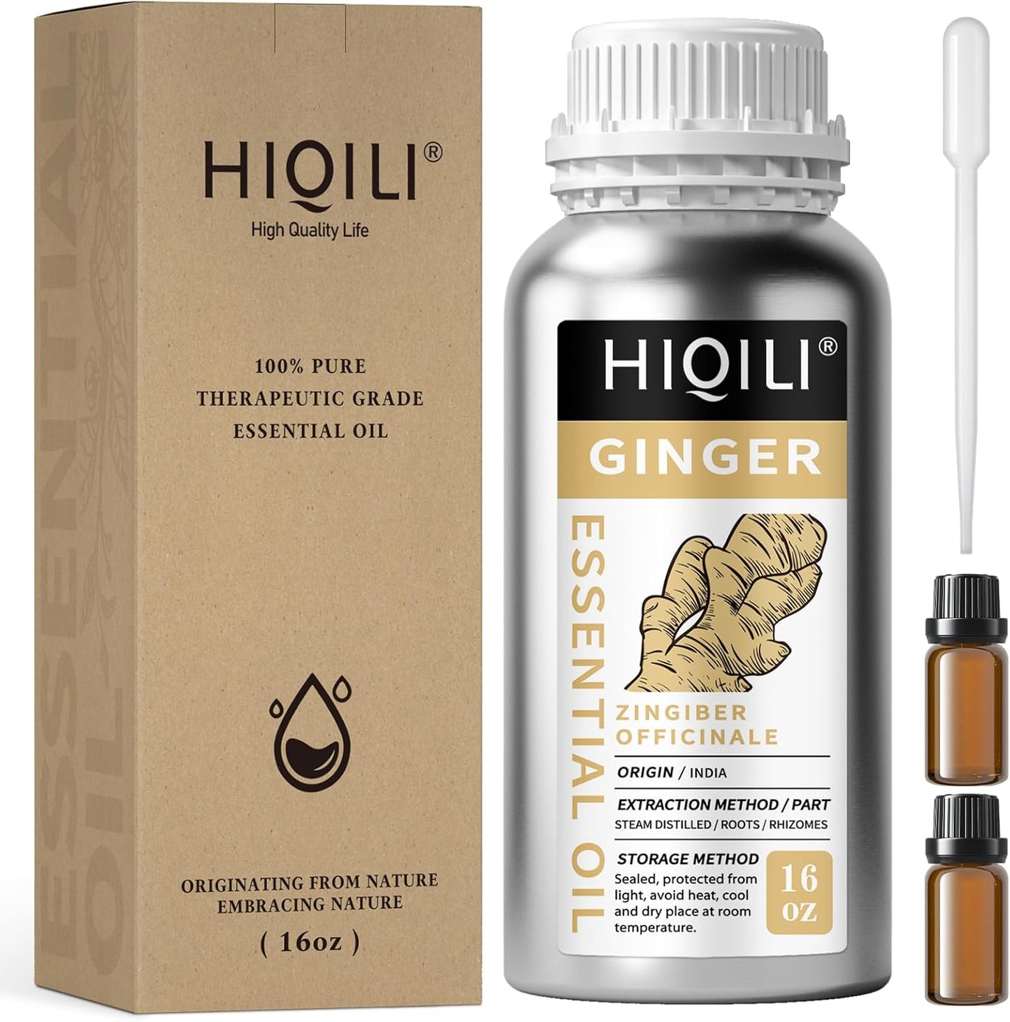 HIQILI 16 Fl Oz Ginger Oil for Hair, Massage, and Skin Care