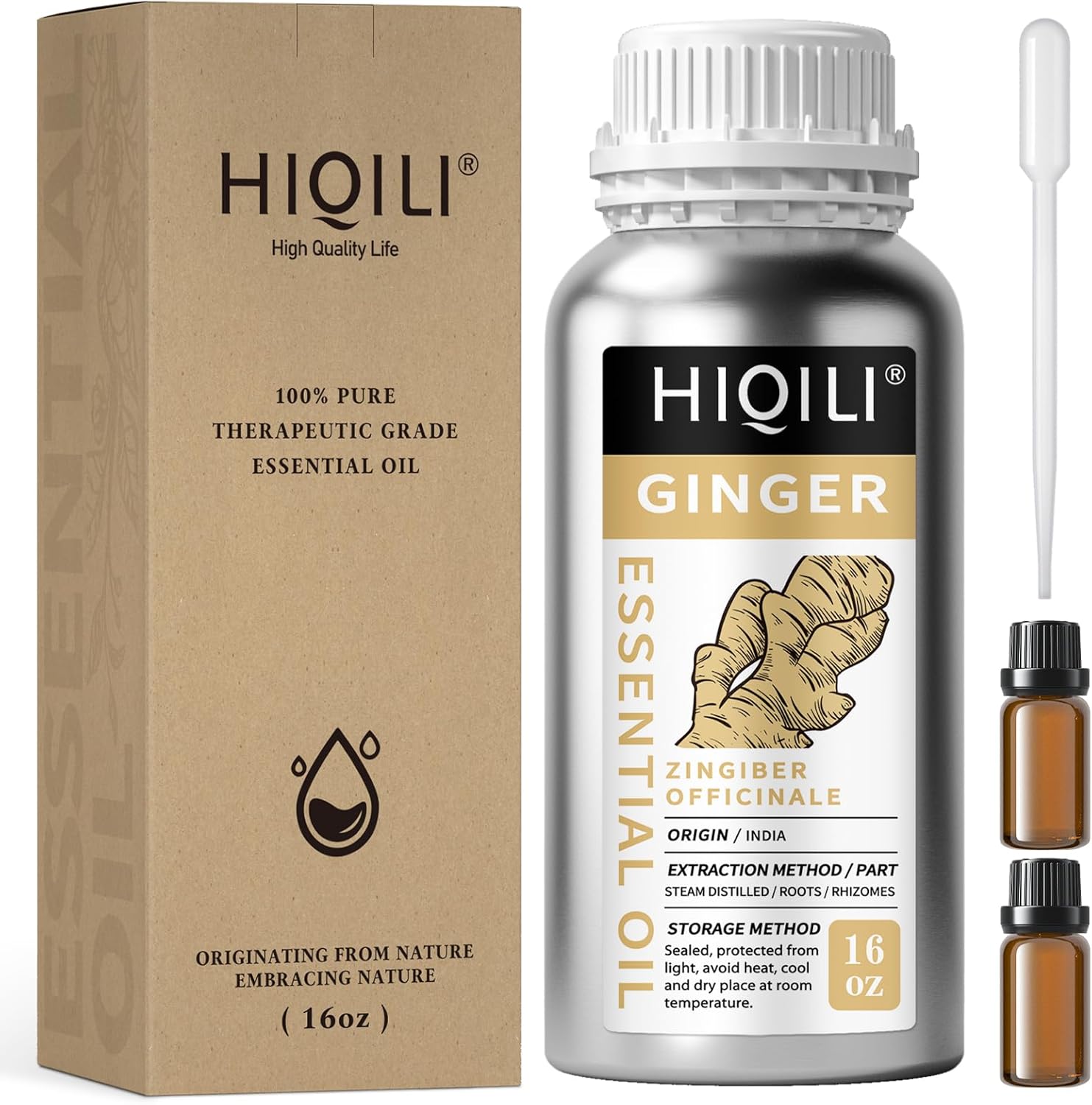 HIQILI 16 Fl Oz Ginger Oil for Hair, Massage, and Skin Care