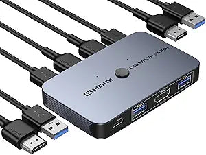 KVM Switch HDMI USB for 2 Computers with 4K Support and Cables