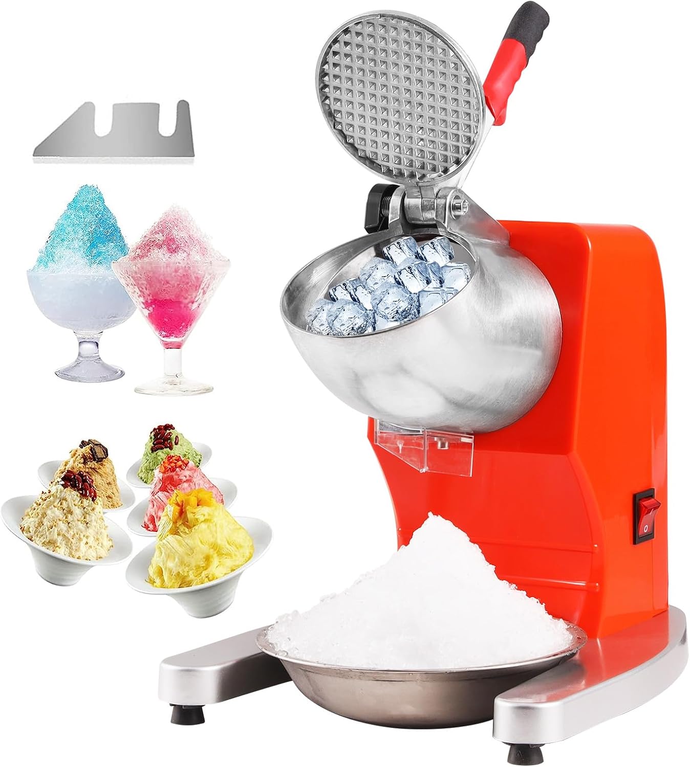 VEVOR 220lbs/h Electric Ice Crusher: Stainless Steel, 4 Blades, Cover & Bowl