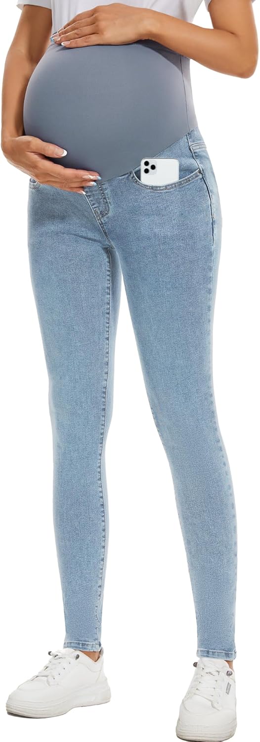 POSHGLAM Women's Maternity Jeans Over Belly Skinny Denim Jeggings