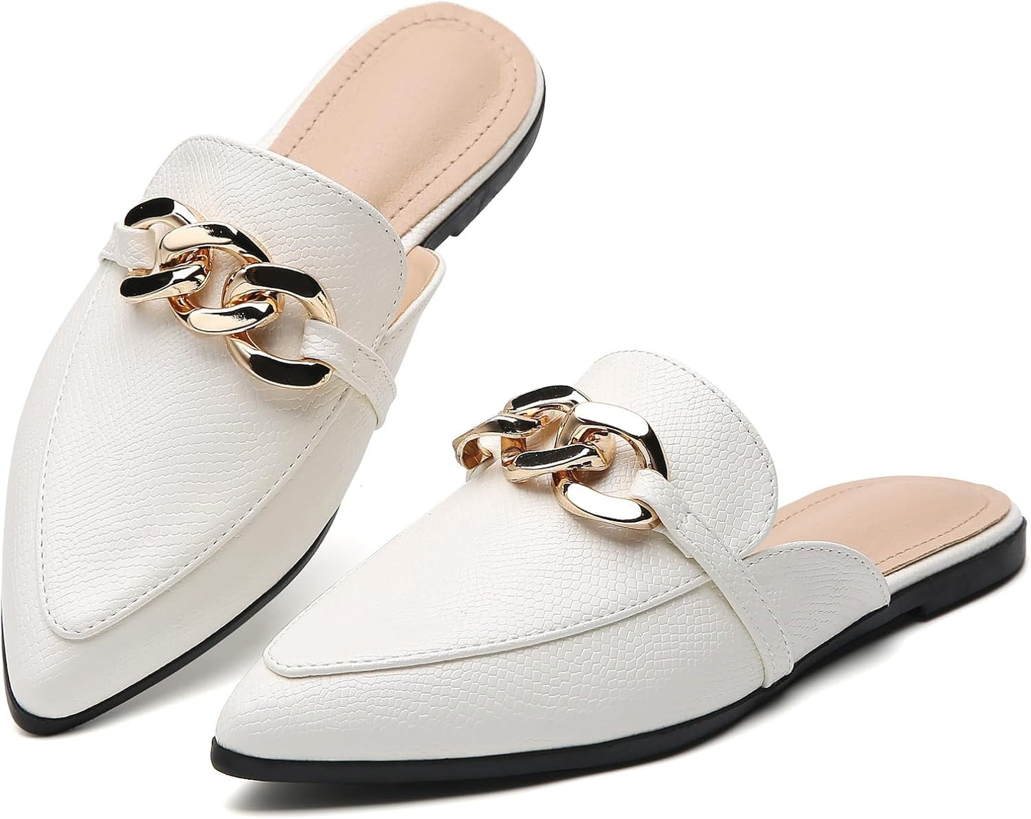Metal Chain Decor Flat Mules for Women - Stylish Slip On Loafers