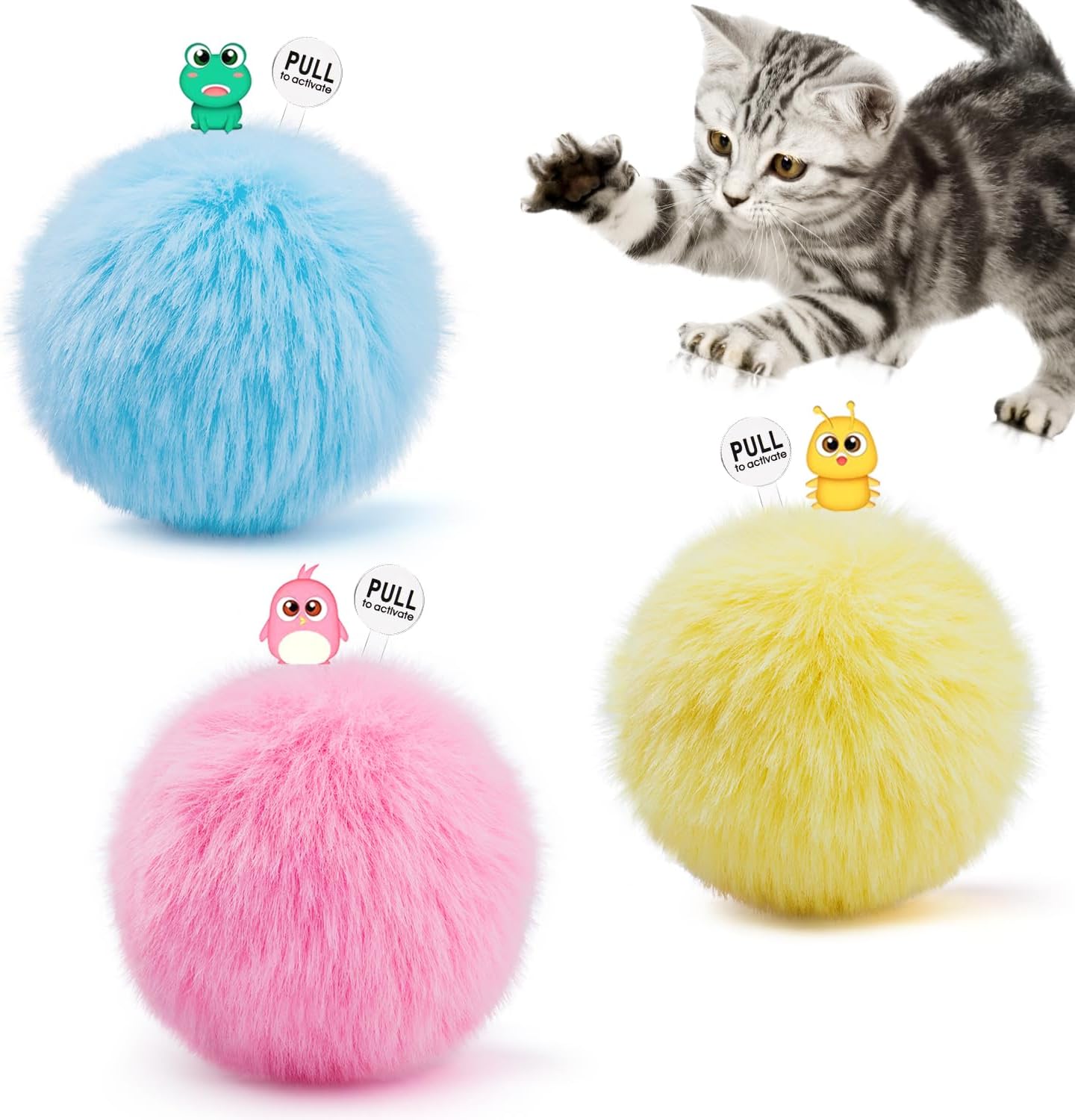 Interactive Chirping Cat Toy Trio - 3 Lifelike Sounds
