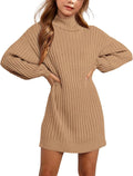 Fall Winter Girls Oversized Sweater Dress Turtleneck Batwing - Cozy
