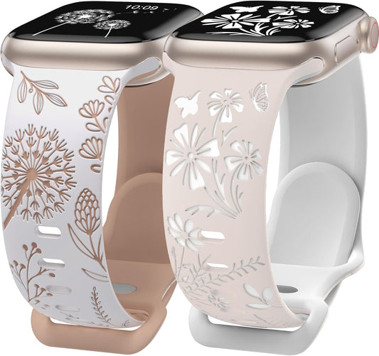 Floral Engraved Apple Watch Bands - Cute & Sporty Two-Tone Strap