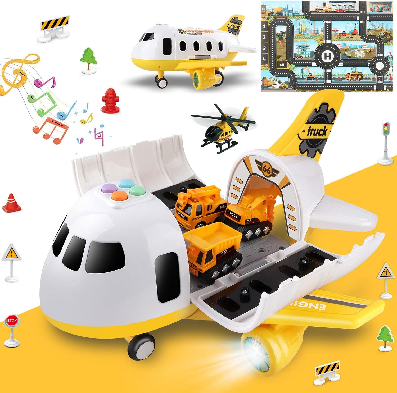 Dwi Dowellin Construction Airplane Toys Set with Light and Sound