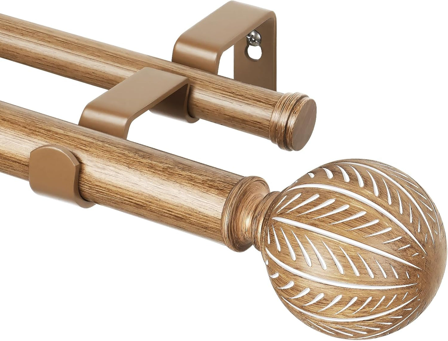 KAMANINA 1 Inch Wood Double Curtain Rods for Windows 72 to 144 Inches