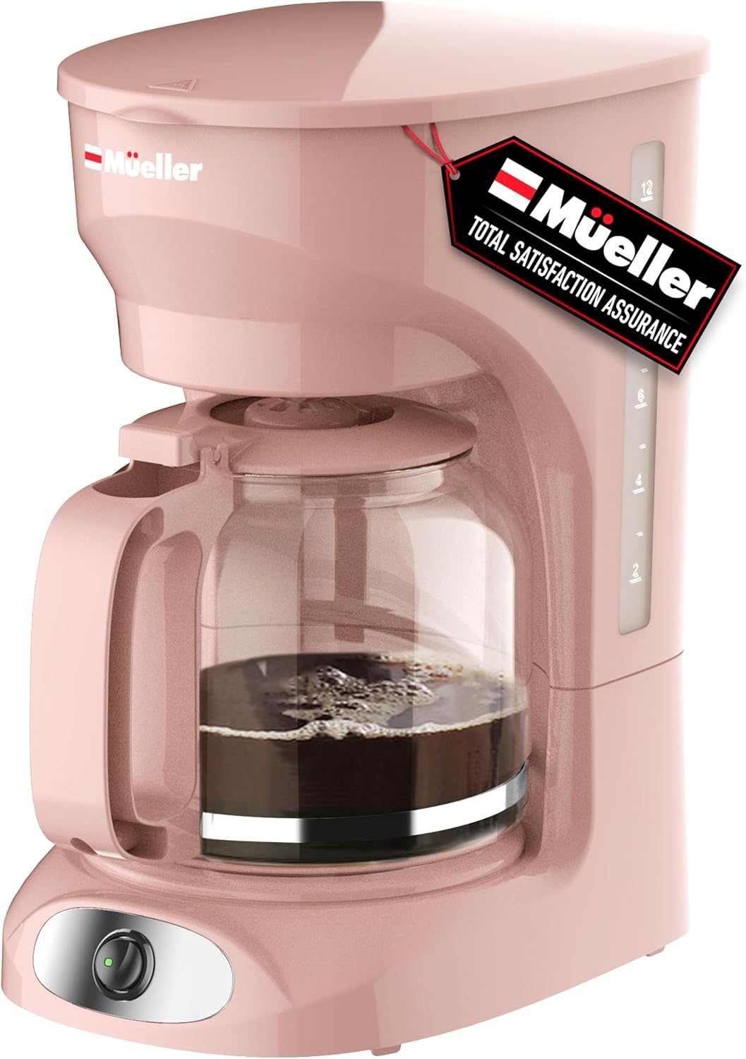 12-Cup Pink Coffee Maker with Borosilicate Carafe and Auto-Off