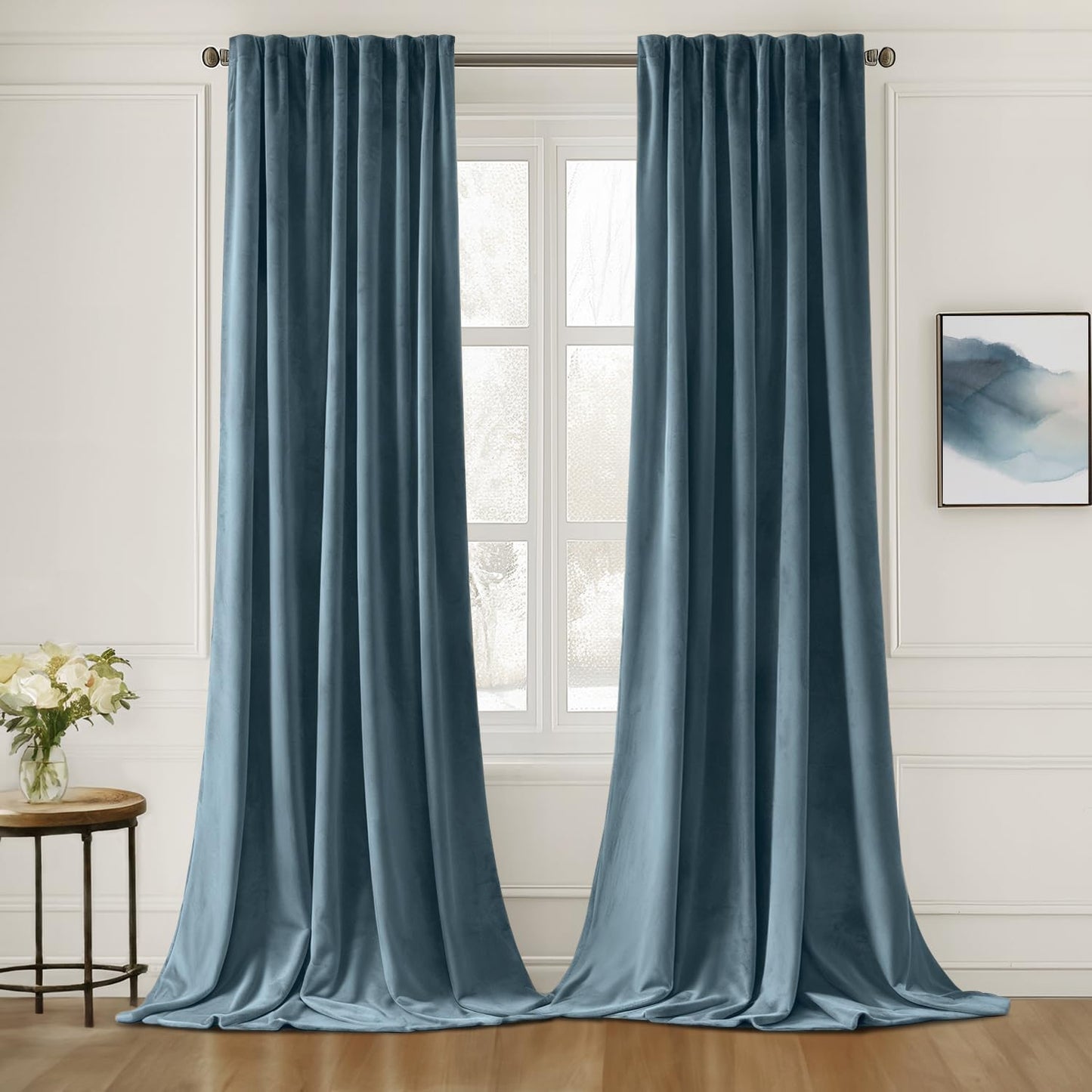 MIULEE Stone Blue Velvet Curtains for Elegant Room Decor
