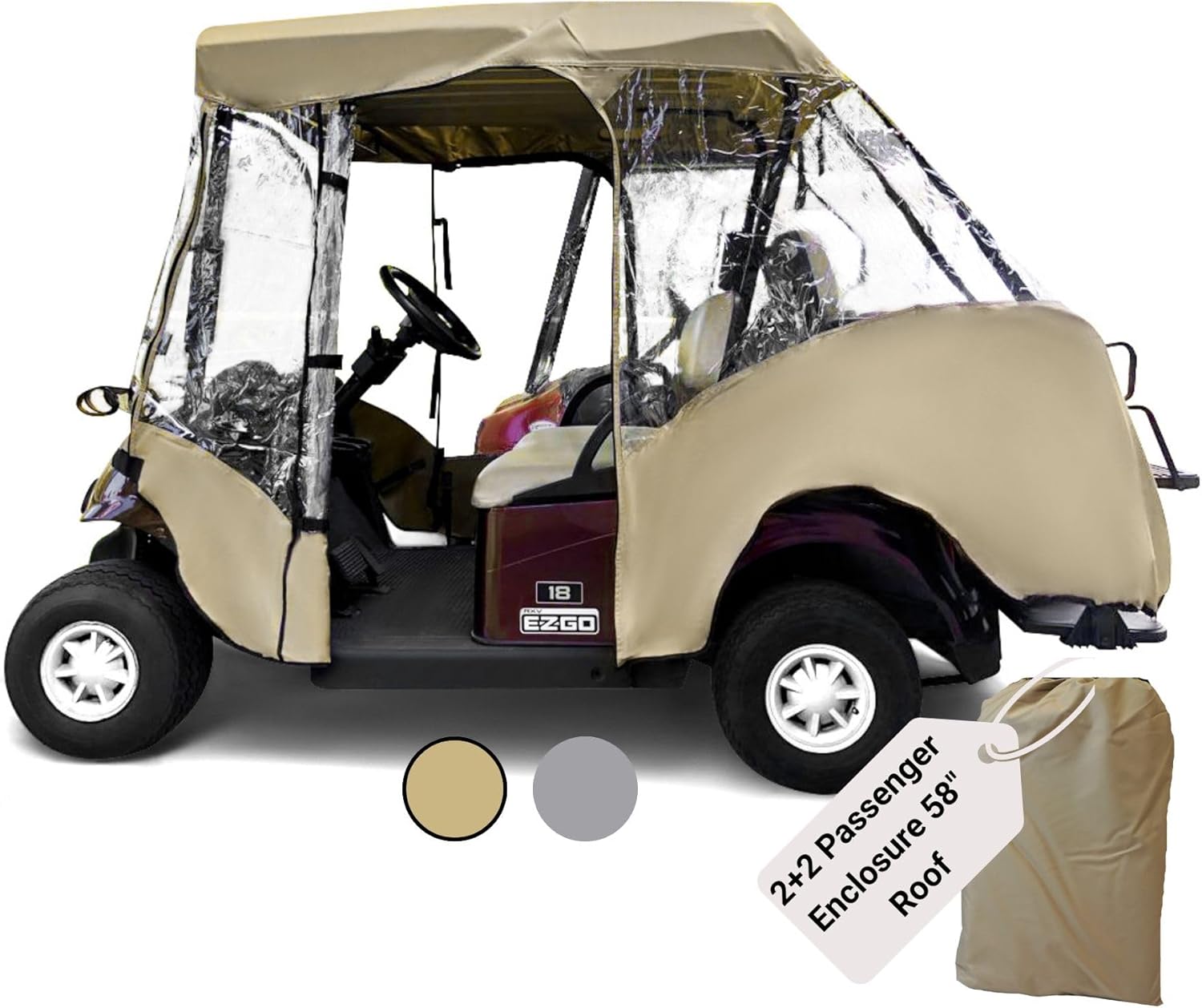 Durable Golf Cart Drivable Enclosure for 4 Passengers - Taupe