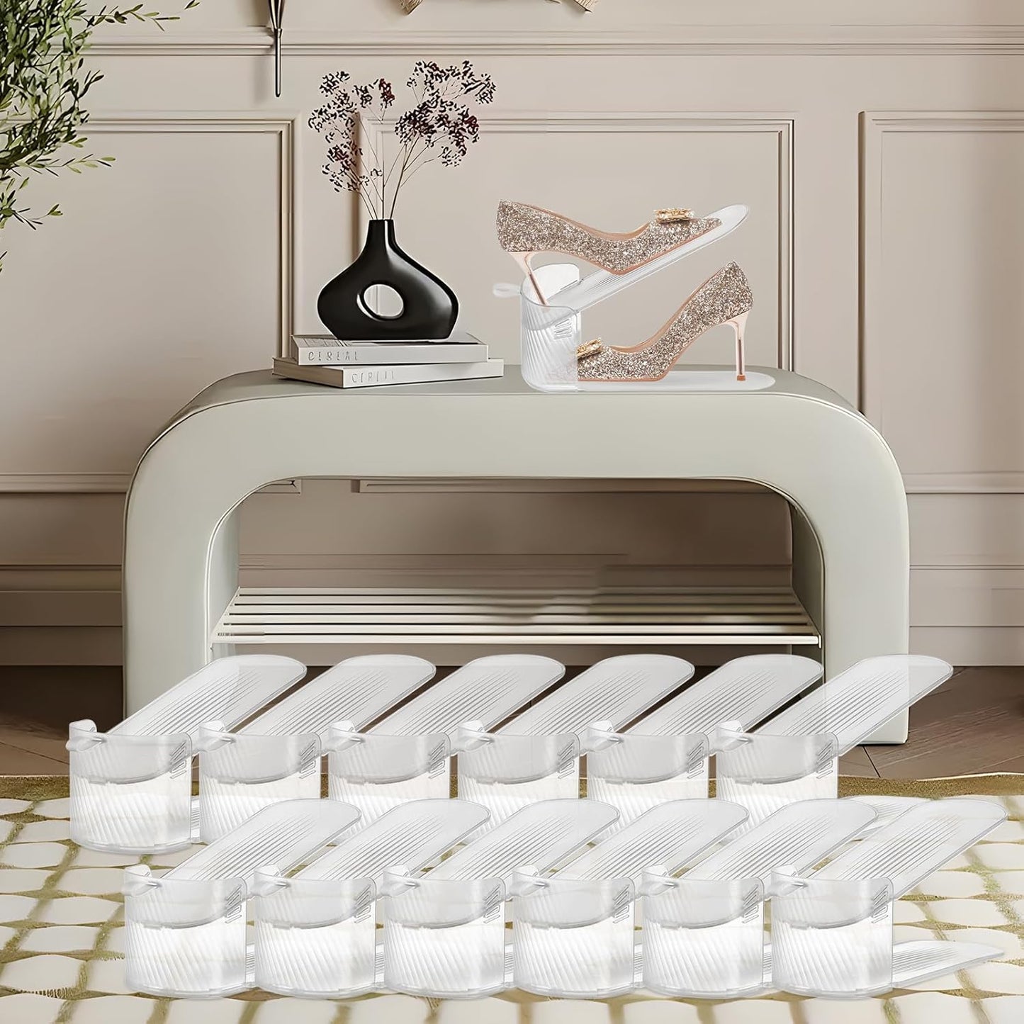 12Pack Clear Shoe Slots Organizer for Closet Space Savers