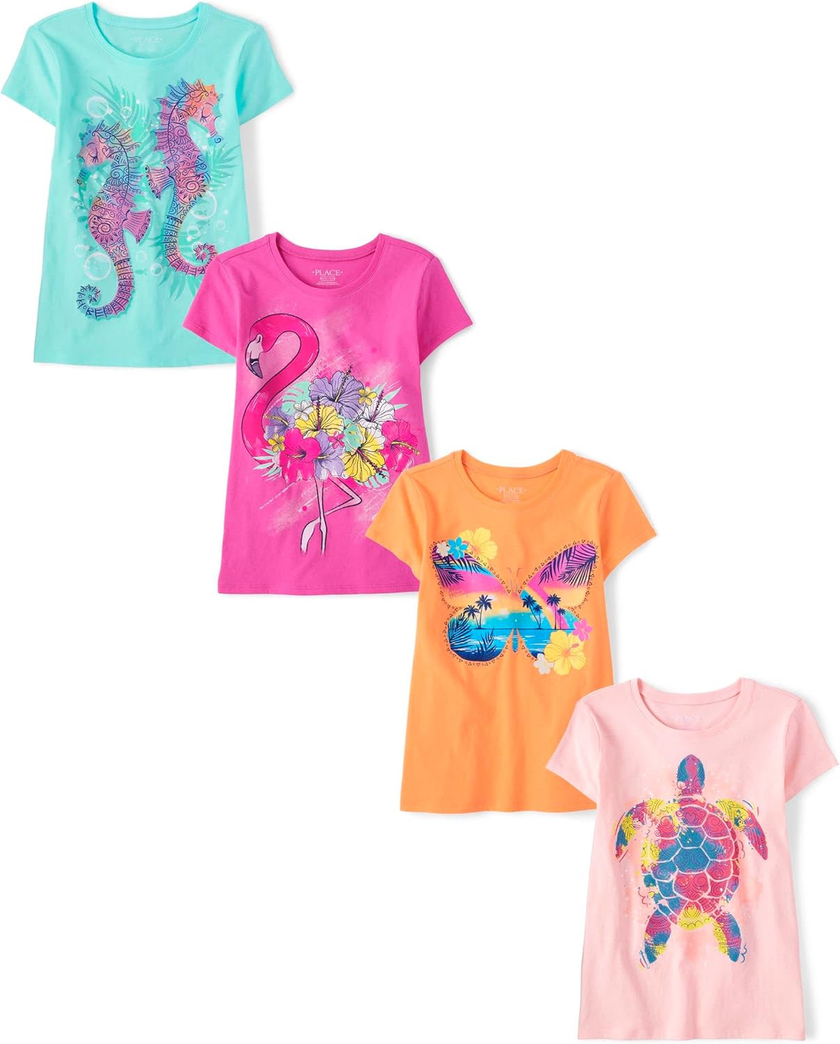 Animal Short Sleeve Graphic T-Shirts for Girls - 4 Pack