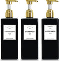 Black Shampoo Bottles with Gold Pump Set of 3 - Elegant Shower