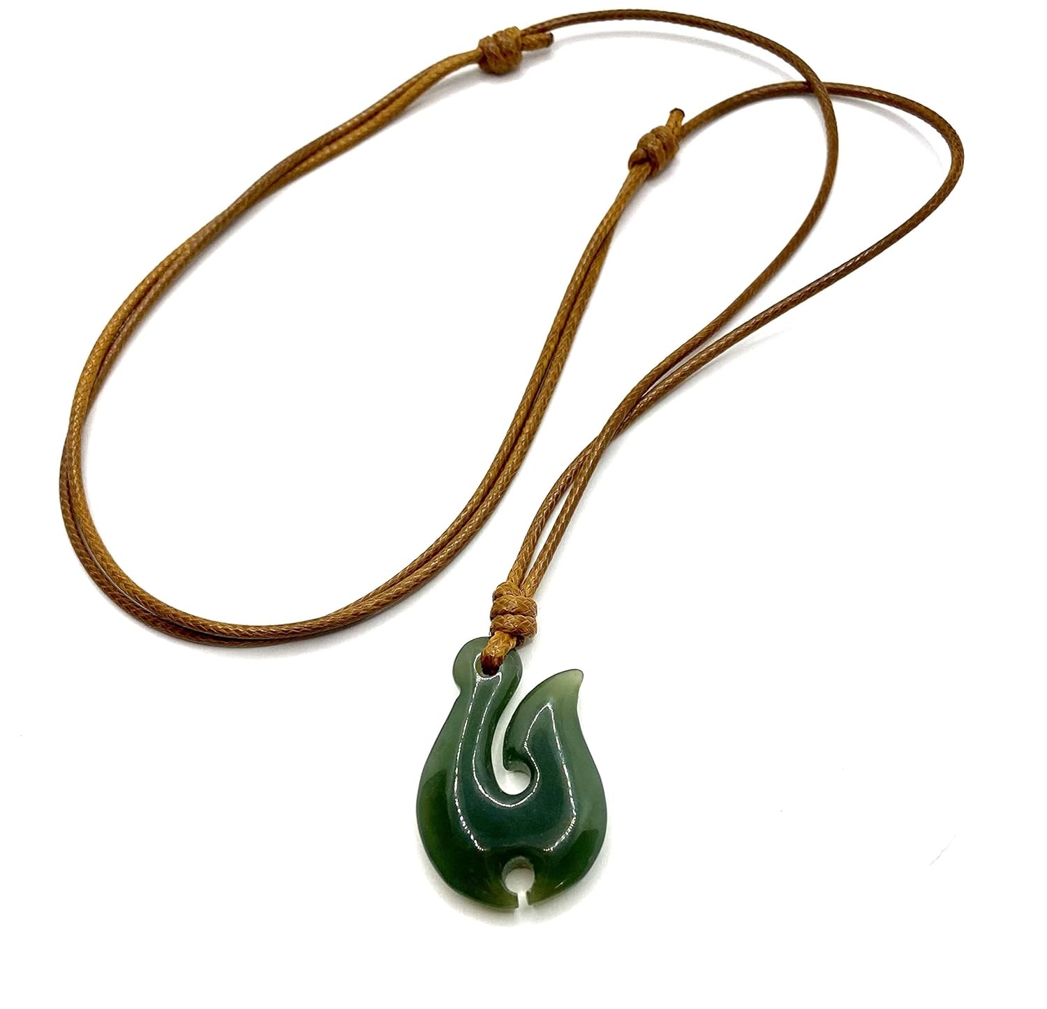 Jade Fish Hook Pendant - Genuine Nephrite Jade Necklace for Men