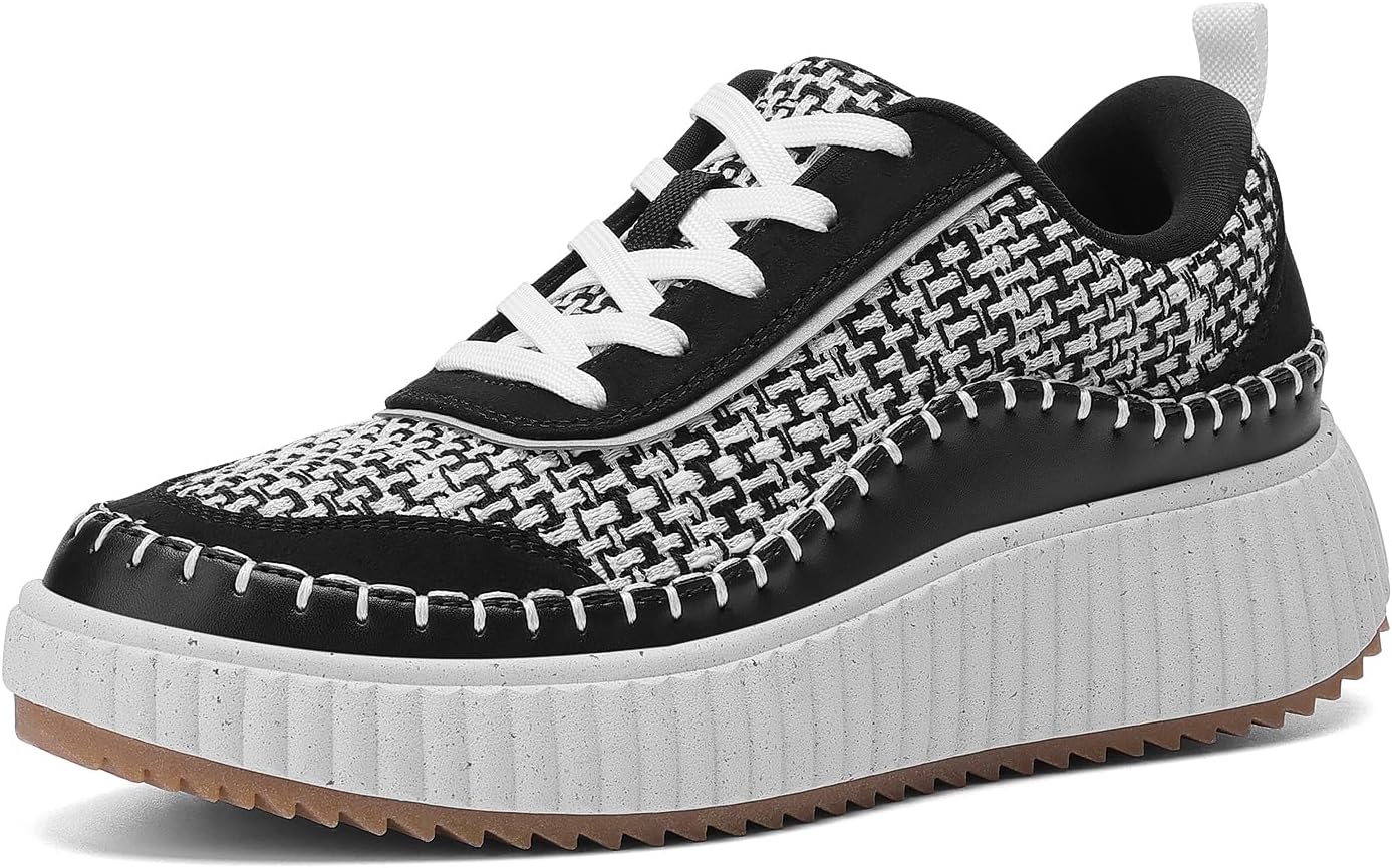 DREAM PAIRS Women Chunky City Tweed Platform Fashion Sneakers