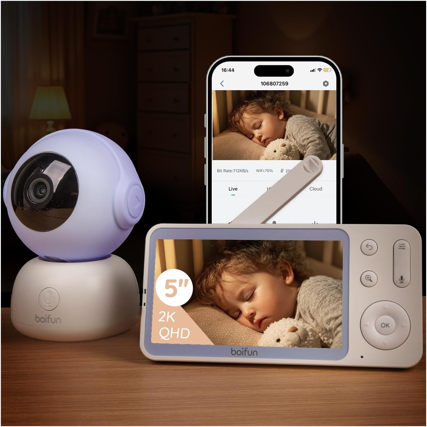 BOIFUN 2K HD Baby Monitor with Smart WiFi and 5-Inch Screen
