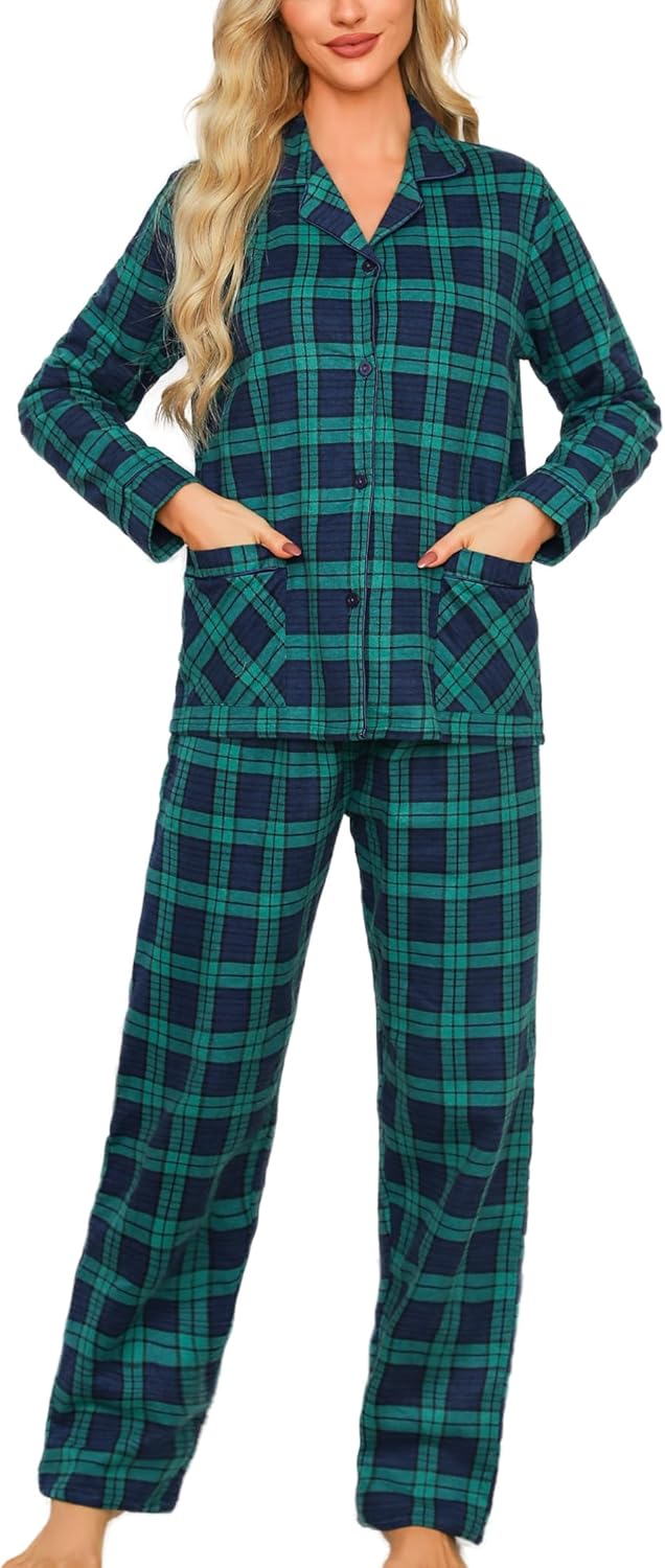 ENJOYNIGHT Womens Cotton Flannel Pajamas Set for Cozy Nights