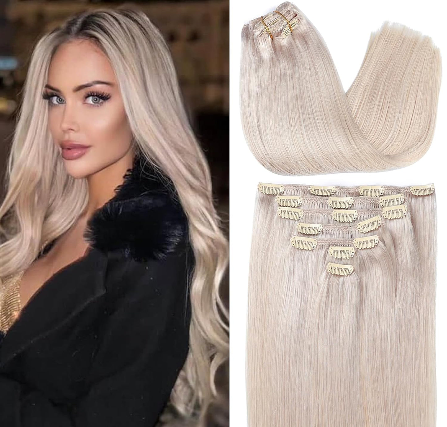 ORIGEN Clip in Hair Extensions for Women - 20 in Platinum Gray