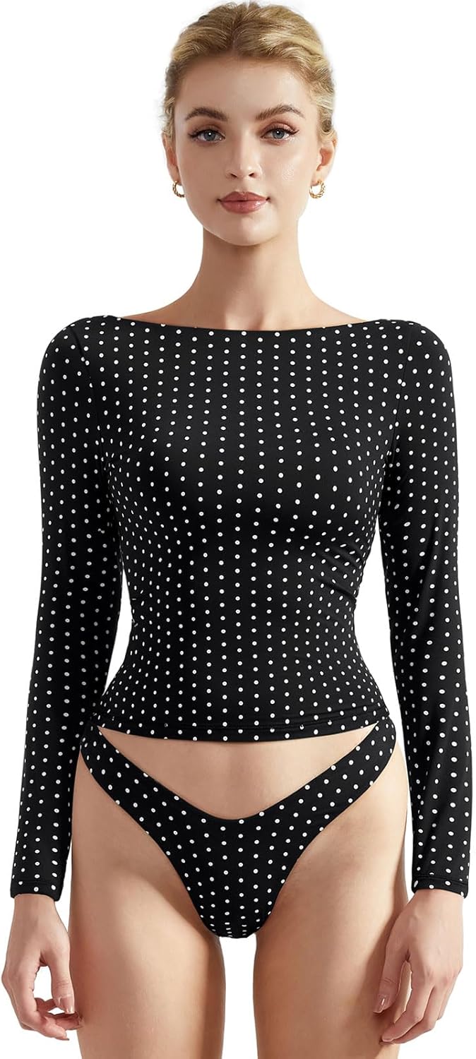 SUUKSESS Women Crew Neck Long Sleeve Crop Top for Everyday Wear