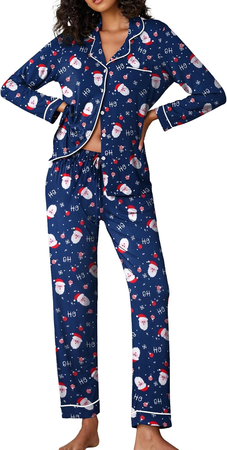 Ekouaer Pajamas Women's Long Sleeve Sleepwear Soft Loungewear