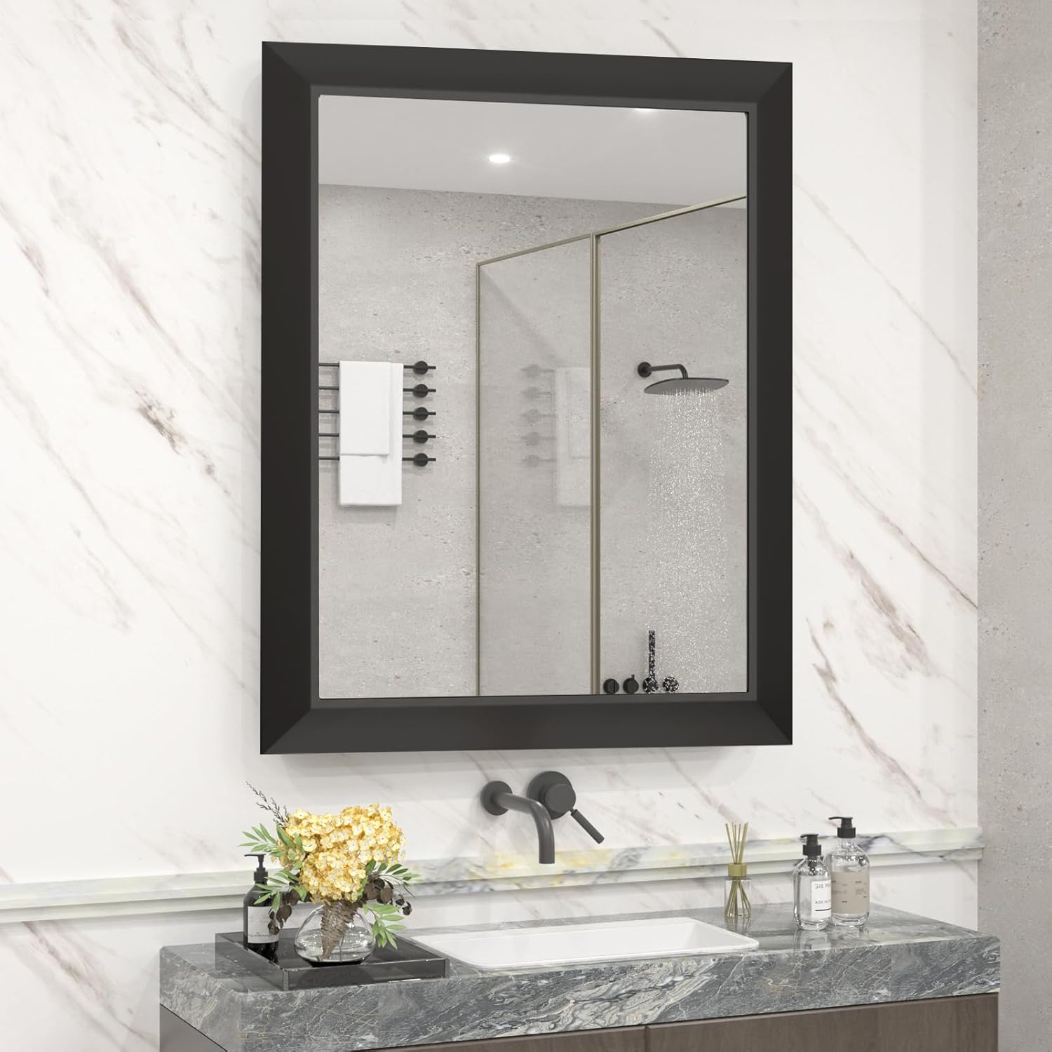 SMIROR Matte Black Bathroom Mirror for Stylish Home Decor