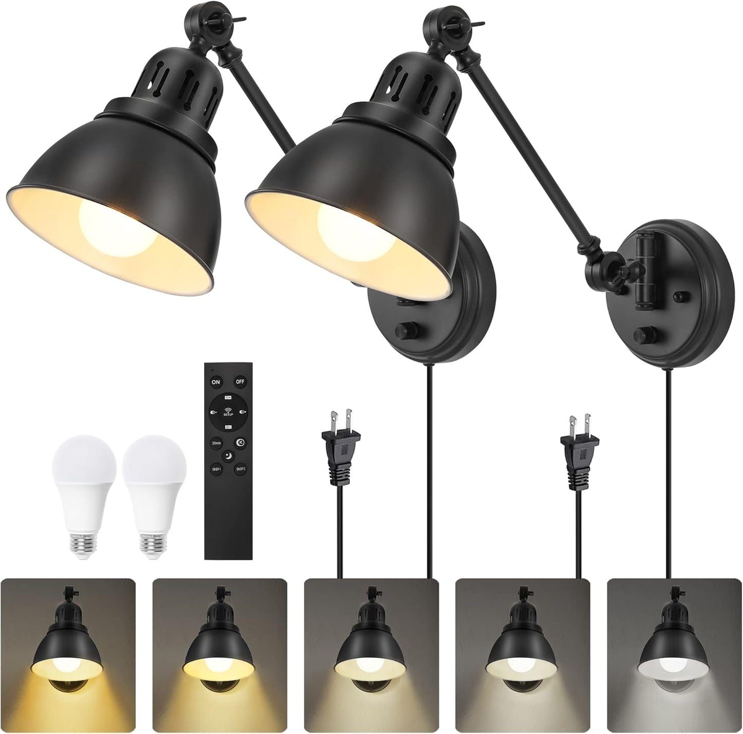 Plug in Wall Sconces with Remote, Dimming & Color Options