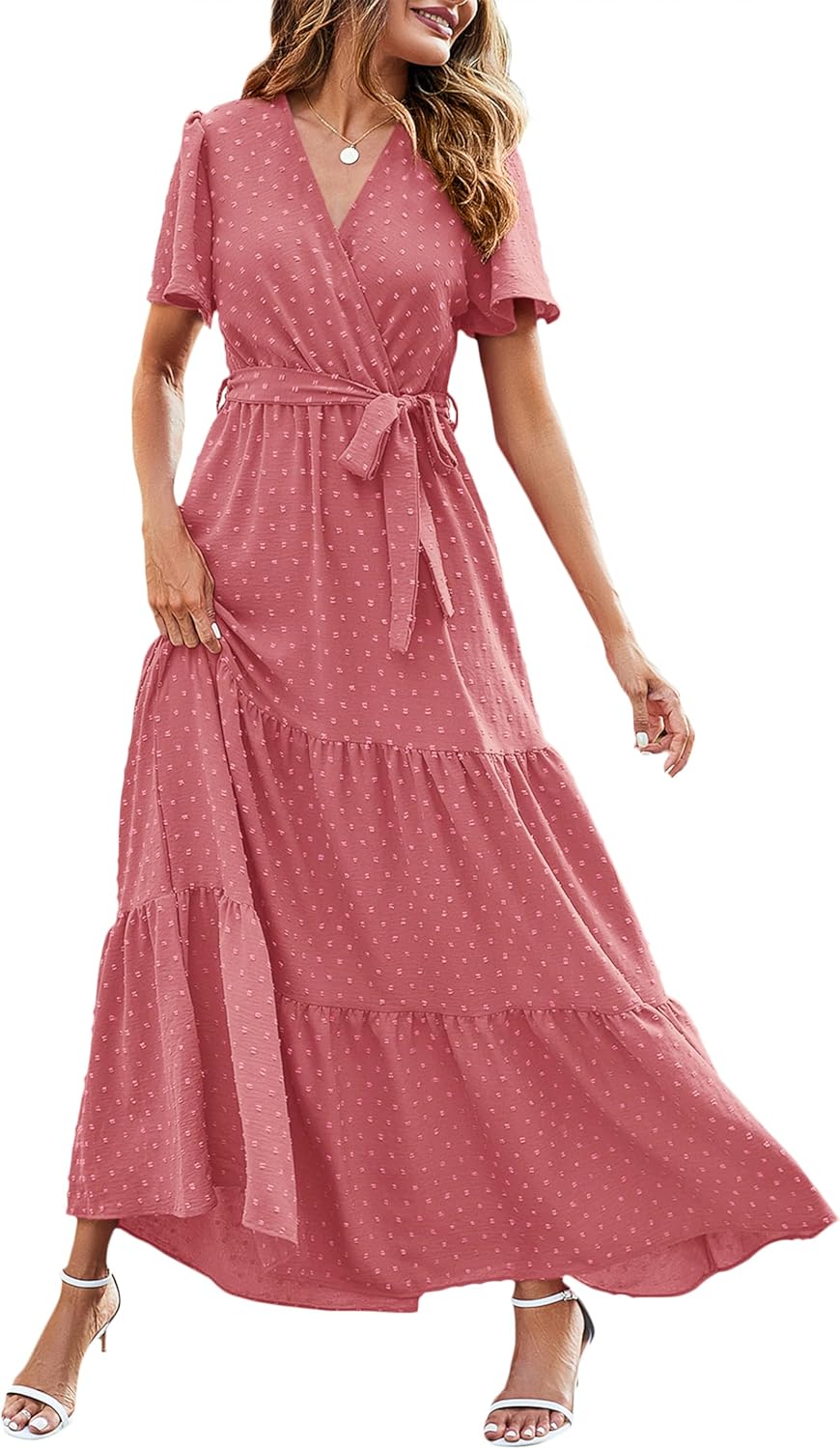MASCOMODA Womens Summer Swiss Dot Maxi Dress for All Occasions