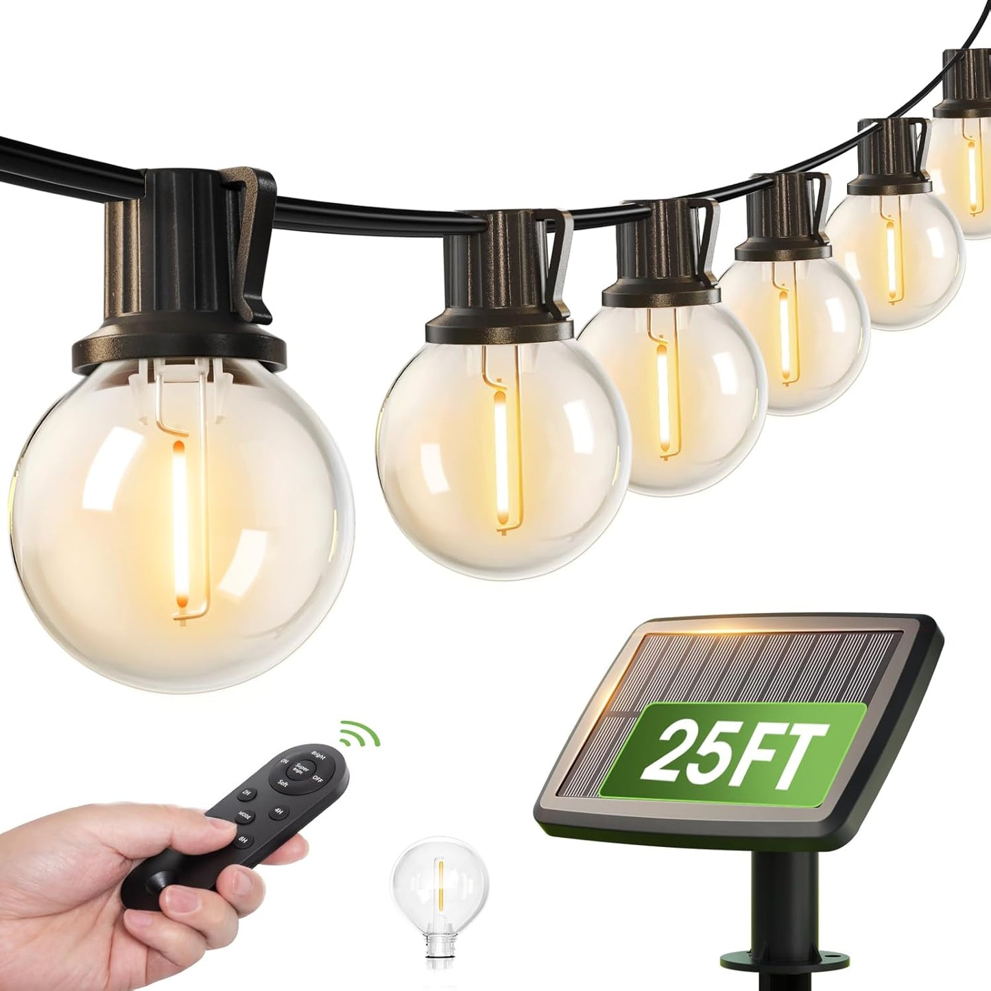 25FT Solar Powered Outdoor String Lights with Remote Control
