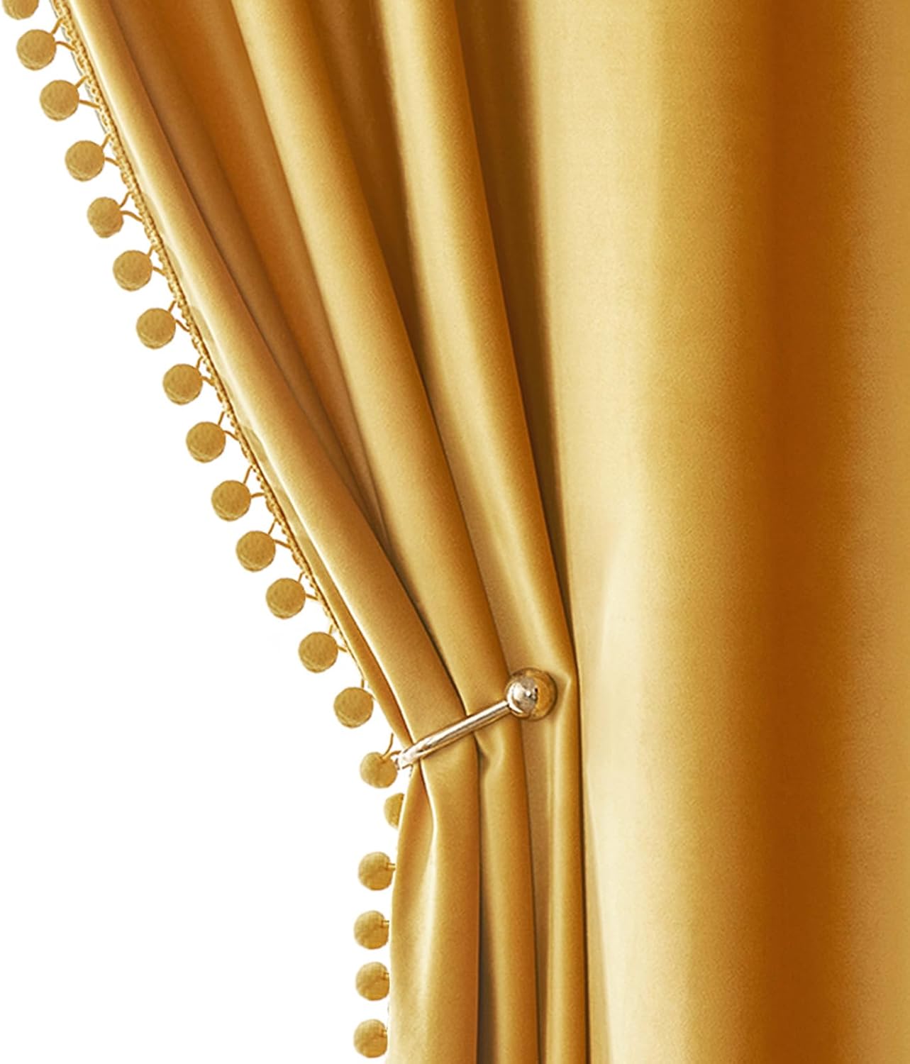 MIULEE Mustard Yellow Pom Pom Velvet Curtains for Cozy Homes